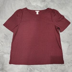 EUC H&M Dark red blouse with leaf print design Size 14